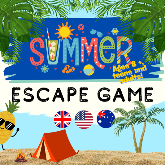 Jeux d'été | Kit d'escape room pour les vacances d'été | LA VERSION ANGLAISE | Jeu de fête à imprimer | Jeux de fête d'anniversaire | Puzzles pour enfants | Soirée de jeux en famille