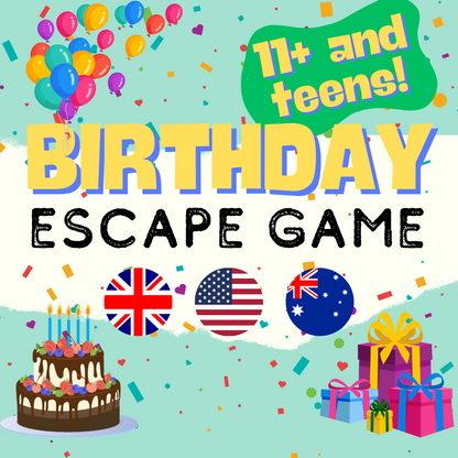 Birthday Escape Room Kids 11+ | ENGLISH VERSION | Escape Room Birthday Party | Escape Room for Teens | Escape Room Kit Printable | Games for Kids