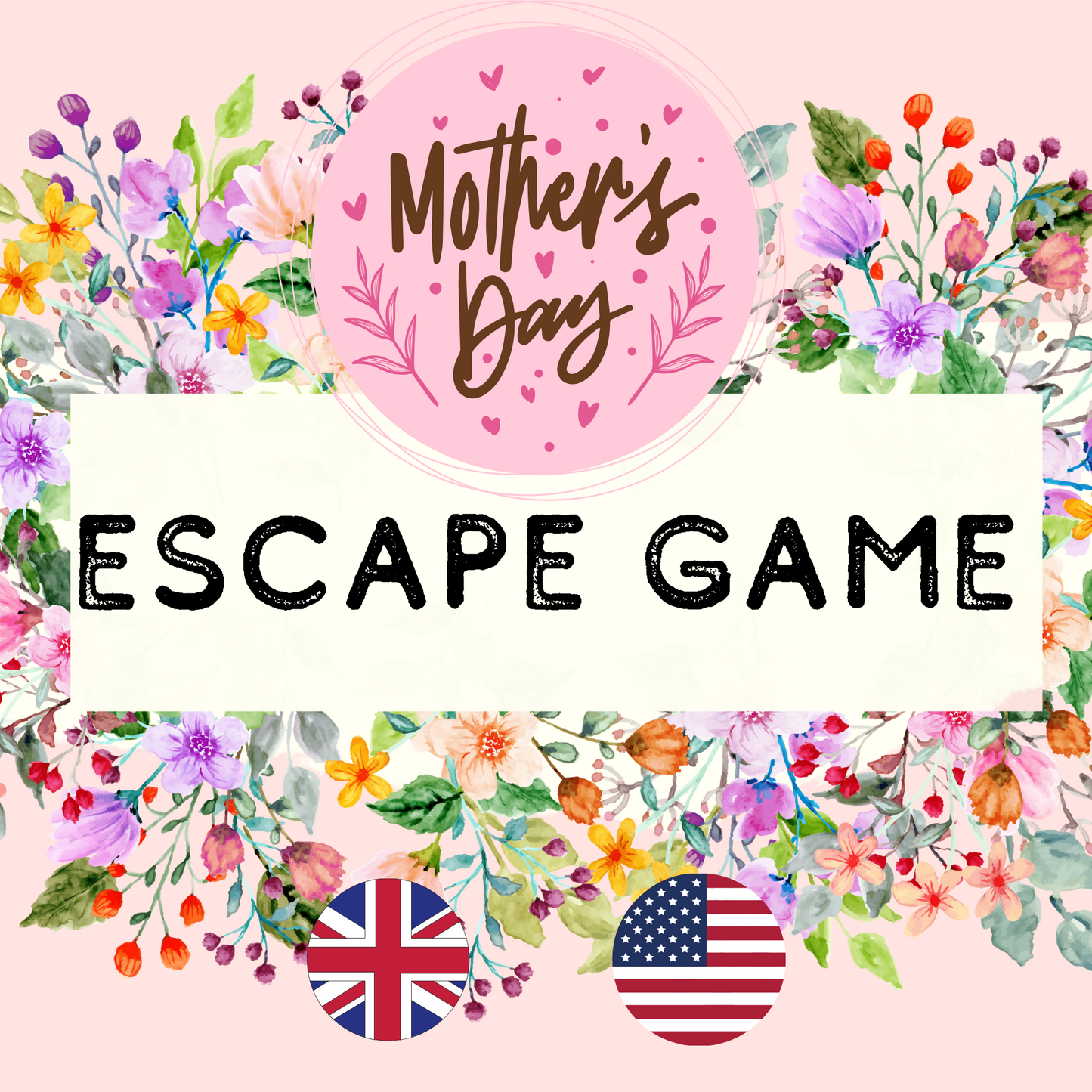 Jeux de la fête des mères | VERSION ANGLAISE | Escape Game de la fête des mères | Idées pour la fête des mères | Activités pour la fête des mères | Jeux pour les mamans | Jeux imprimables pour la fête des mères