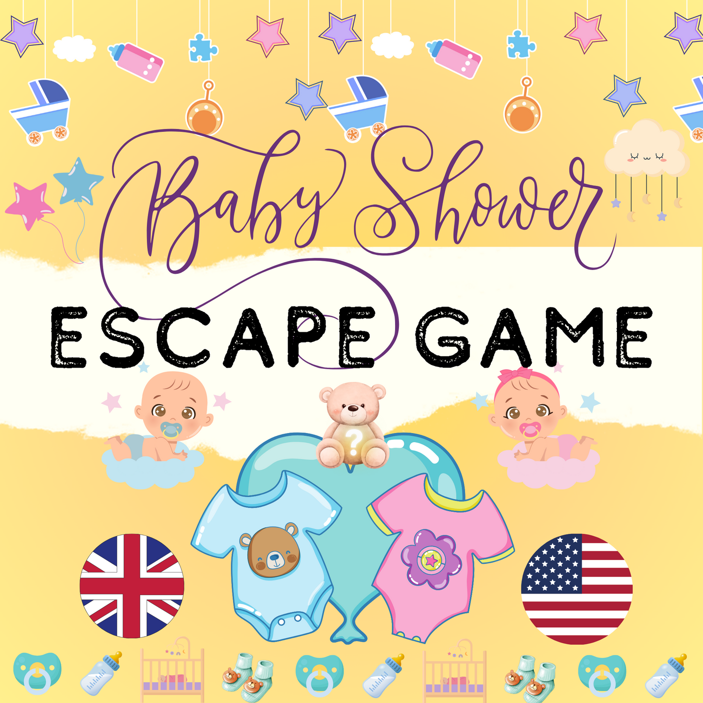 Baby Shower Escape Room | Downloadable Print-At-Home Party Game | English Version