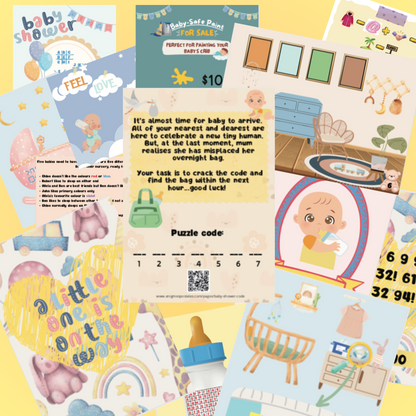 Baby Shower Escape Room | Downloadable Print-At-Home Party Game | English Version