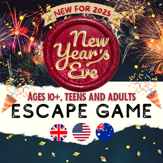 Escape Room du Nouvel An pour enfants, adolescents et adultes | LA VERSION ANGLAISE | Jeux du Nouvel An | Activités de Noël | Jeu de fête du Nouvel An | Nouvel An 2025 | Cadeau du Nouvel An