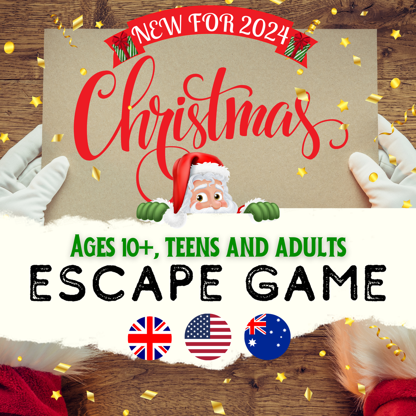 Escape Game de Noël | LA VERSION ANGLAISE | Jeux de Noël | Escape Game de Noël pour enfants, adolescents et adultes | Imprimables de Noël | Activités de Noël