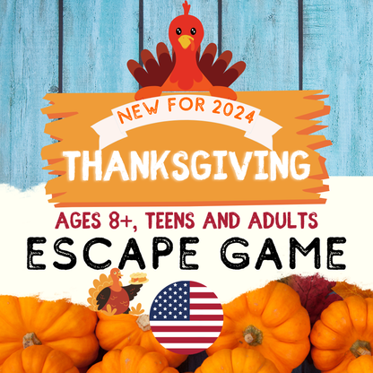 Thanksgiving Escape Room Game | ENGLISH VERSION | Thanksgiving Printable Party for Kids, Teens, and Families | Logic Puzzles Printable | DIY Escape Room