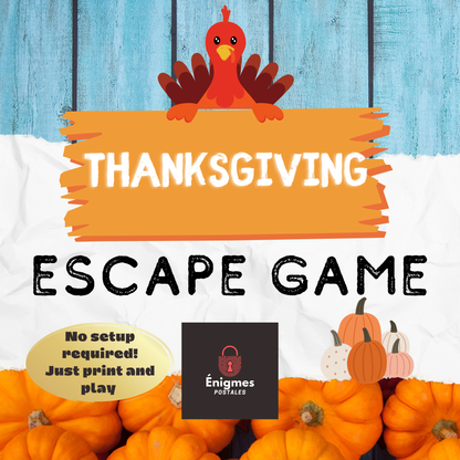 Thanksgiving Escape Room Game | ENGLISH VERSION | Thanksgiving Printable Party for Kids, Teens, and Families | Logic Puzzles Printable | DIY Escape Room