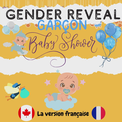 Jeu GENDER REVEAL-GARÇON | Baby Shower / Fête Prénatale Escape Room Version Française | Jeux Baby Shower à imprimer|Baby Shower en français