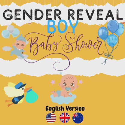 GENDER REVEAL - Boy | ENGLISH VERSION | Baby Shower Escape Room | party kit diy printable games PDF print at home game group escape room groups funny games